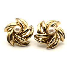 Vintage Estate Clip-On Glam Retro Earrings Faux-Pearl Gold/Silver Tone 1970-90s