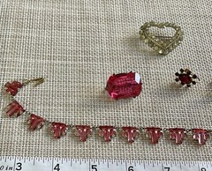 Antique Art Deco Czech PINK Vauxhall Foiled Glass Necklace Brooch Earrings Lot