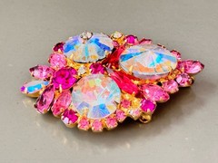Vtg Verified BOOK SET JULIANA AB Pink Rivoli Brooch/Pend Earring Set