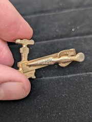 Vintage Mercury Industries Crane Valve Pipe Advertising Tie Bar Clip Gold Tone
