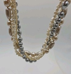 Vintage Faux Pearl Multistrand Round Baroque White Champagne Grey Statement 19.5