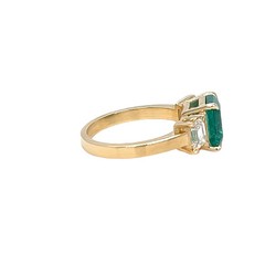 3.30 Ct Natural Emerald Art Deco Vintage Engagement Ring 14K Yellow Gold Over