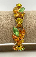 VTG Juliana D&E Fall Autumn color Rhinestone 5 link bracelet safety chain 7″
