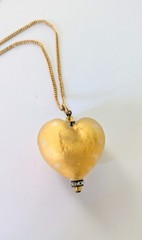 Vintage Frosted Gold Foil Murano Glass Heart 12k Gold Filled Chain Necklace