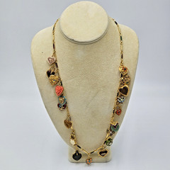 Vintage Joan Rivers Hearts and Flowers 26″ Gold Tone Necklace 19 Charms IOB