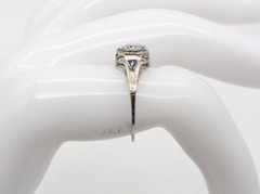 Antique 1920s $5K 1ct Natural Diamond Blue Sapphire 18k White Gold Filigree Ring