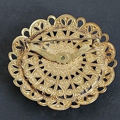 West Germany Brooch Pin Jewelry Green Art Glass Filigree Vintage Fashion Beauty