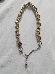 Gold Tone Necklace Blue Teardrop Prong-set Stones Vintage 16″