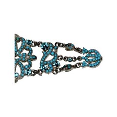 VCLM Victorian Filigree Silver Turquoise Crystal Wide Statement Bracelet