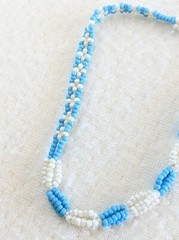 Vintage Southwestern Sky Blue & White Glass Seed Beaded Tassel Boho Necklace