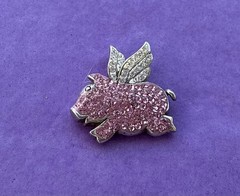 Vintage Sterling Silver Pink Rhinestone CZ Flying Pig Marathon Pendant 5.2g