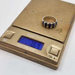 Vintage 950 Silver Mexico Lapis Lazuli Inlaid Flush Domed Ring Band Size 7
