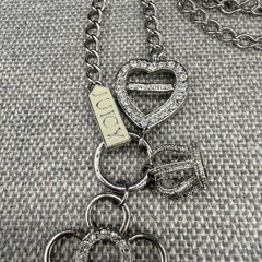 Vintage Juicy Couture Charm Necklace Silver Tone Key Heart Crown Enamel Tag