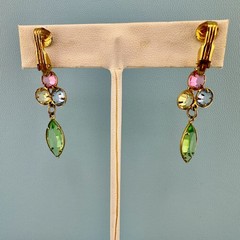 Vintage Butterfly Brooch Earrings Set Open Back Crystal Pastel Pink Green Blue