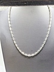 Vtg Necklace signed NAPIER Silver Tone w/Barrel shaped links 16″ to 18″ length