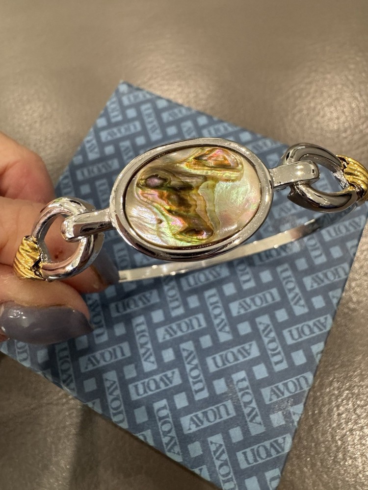 Vintage Silver And Gold Avon Hook Bangle Bracelet with Box
