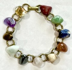 Vtg Semi Precious Stone Bracelet Gold-Tone Panel Links 7” Multicolor Natural Mix
