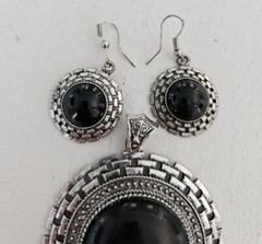 Vintage 3 Piece Black Onyx Earring And Pendant Set