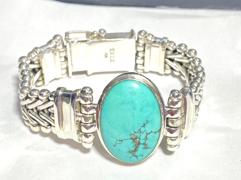 Vintage Heavy Exex Claudia Agudelo Sterling Woven Turquoise Bracelet 6.25″-6.5″