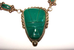 Vintage Mexico Sterling Silver Green Onyx Aztec Warrior Face 17″ Necklace 51.8g