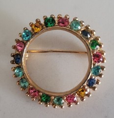 Vintage Multicolor Rhinestone Round Circle Brooch Pin