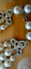 Vintage 3 Strand Necklace Faux Pearls Crystals Marked LAGUNA