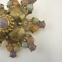 Joan Rivers Brooch Maltese Cross Pin Imitation Jade Statement 3″ Cabochon Pastel