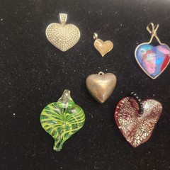 Vintage Heart Pendant Lot Mixed Materials And Styles