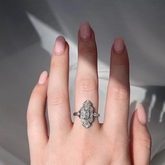 Art Deco Vintage Style Lab Created Diamond Engagement Ring 14K White Gold Finish
