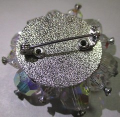 VINTAGE AURORA BOREALIS CRYSTAL BROOCH PIN & CLIP ON EARRINGS, 2″ FACETED BROOCH