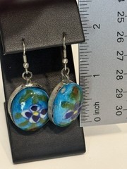 Old Rostov Finift (?) Silver & Hand Painted Domed Porcelain Dangle Earrings
