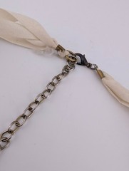 3-TIER COW BONE NECKLACE hand carved old beads on cream colored ribbon boho B5