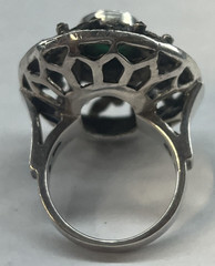 Vintage Sterling Silver Marcasite Green Chalcedony Large Filigree Dome Ring Sz 6