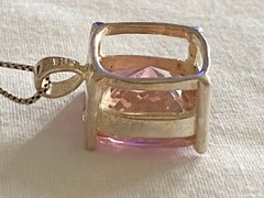 Stunning Large Cushion Cut PINK CZ & Sterling Silver 925 18” Box Chain Necklace