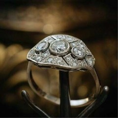 Art Deco Cluster Lab-Created Diamond Three-Stone Engagement In Ring 925 Silver