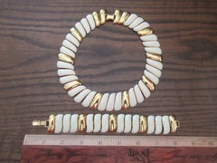 Vtg Monet Choker Gold Tone Cream Necklace and Bracelet