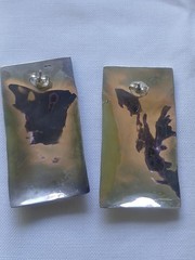 Vintage Sterling Silver Lapis Earrings. Modernist Geometric Stud 1.5 inch