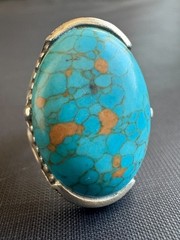 925 Sterling Silver Large Turquoise Ring Handmade Ring Size 9.5 US