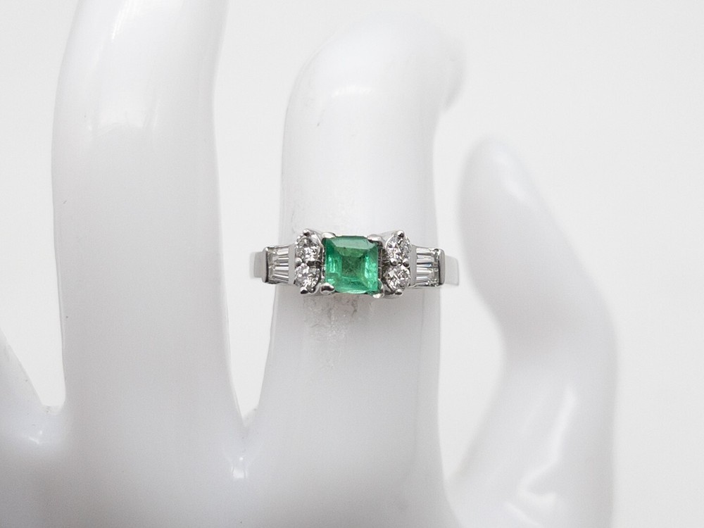 $5K 1.50ct AAA+++ Princess Cut Natural Emerald VS G Diamond 14k White Gold Ring