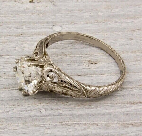 2.30 Ct Lab Created Round Diamond Old Art Deco Engagement White Gold Filled Ring