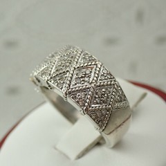 Vintage 925 Sterling Silver Ornate Diamond Size 6 3/4 Band Ring by EA Weighs 8 g