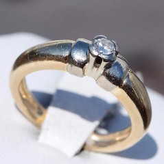 14k multi tone gold ring 0.11ct diamond solitaire engagement 1920’s 4.15g sz5.25
