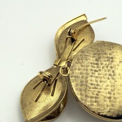 Vintage Gold Bow Brooch Dangle Locket Faux Pearl Photo Pendant Pin