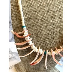 Vintage Dyed Puka Shell Necklace Barrel Clasp Spikey Pink White Boho Choker 14″