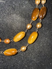 Necklace 2 Strand Tiger’s Eye Cultured Pearl Vermeil Toggle Clasp Vintage Unused