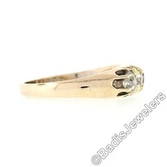 Antique Victorian 14k Rosy Yellow Gold 1.35ctw 5 Old Mine Cut Diamond Band Ring