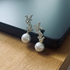 Yves Saint Laurent Earrings Vintage Gold Pearl Rhinestone