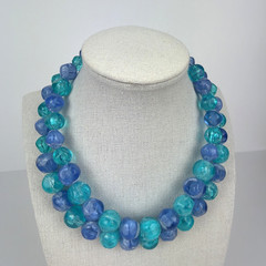 Vintage 1950s Mid-Century Blue Lucite Moonglow Double Strand Beaded Necklace