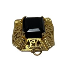 Vintage Edlee Pendant Dark Red Glass Ornate Open Scroll Gold Tone Rectangle