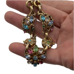 Vintage Barclay Signed Rhinestone Floral Bib Necklace Multicolor Statement